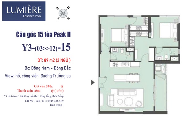 Y3-xx-15 | Trục căn góc 15 tòa Y3 LUMIÈRE Essence Peak II 